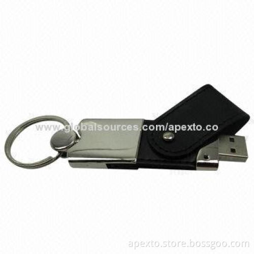 Black Leather Swivel USB Flash Disk with Anti-shock and Moisture Resistance